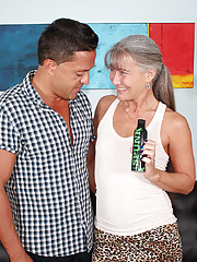 Aged granny jerks a colossal cock until happy ending