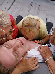 Dirty grannies sharing same cock and enjoying a hot group sex session