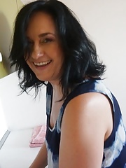 Fatty granny wife undressing her white pants in close up