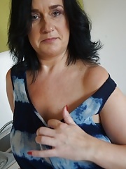 Fatty granny wife undressing her white pants in close up