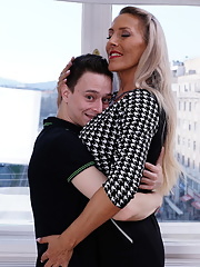 German cougar with red lips deserves big facial load of cum