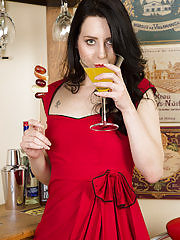 Honesty has a drink while spreading wide