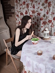 Horny Maia takes her clothes off and teases with her hairy love hole