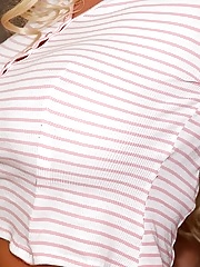 Karen Fisher kneels before her hung lover and then gets titty fucked roughly