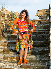 Mature with hairy pussy & small tits outside