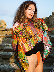 Mature with hairy pussy & small tits outside