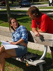 Milf hunter at the park pick up a horny mini skirt babe then bang her hot box back at the pad