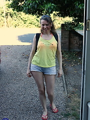 Naughty blonde Alexia decides to present her hot body to her neighbors