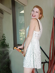 Pale mature babe redhead spreading naked ass and shaved pussy