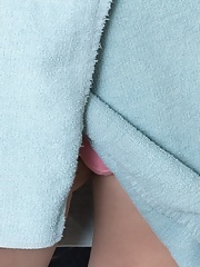 Seductive brunette with hairy armpits Leila Larson teases in the toilet