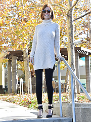 Skinny mom with tiny tits shows her nipples in public