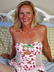 Blonde Granny In White Fishnet Stockings Stuffing And Masturbating Her Pussy