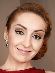 Gorgeous Ginger Lady Di Devi In Black Stockings Reveals Her Hairy Snatch